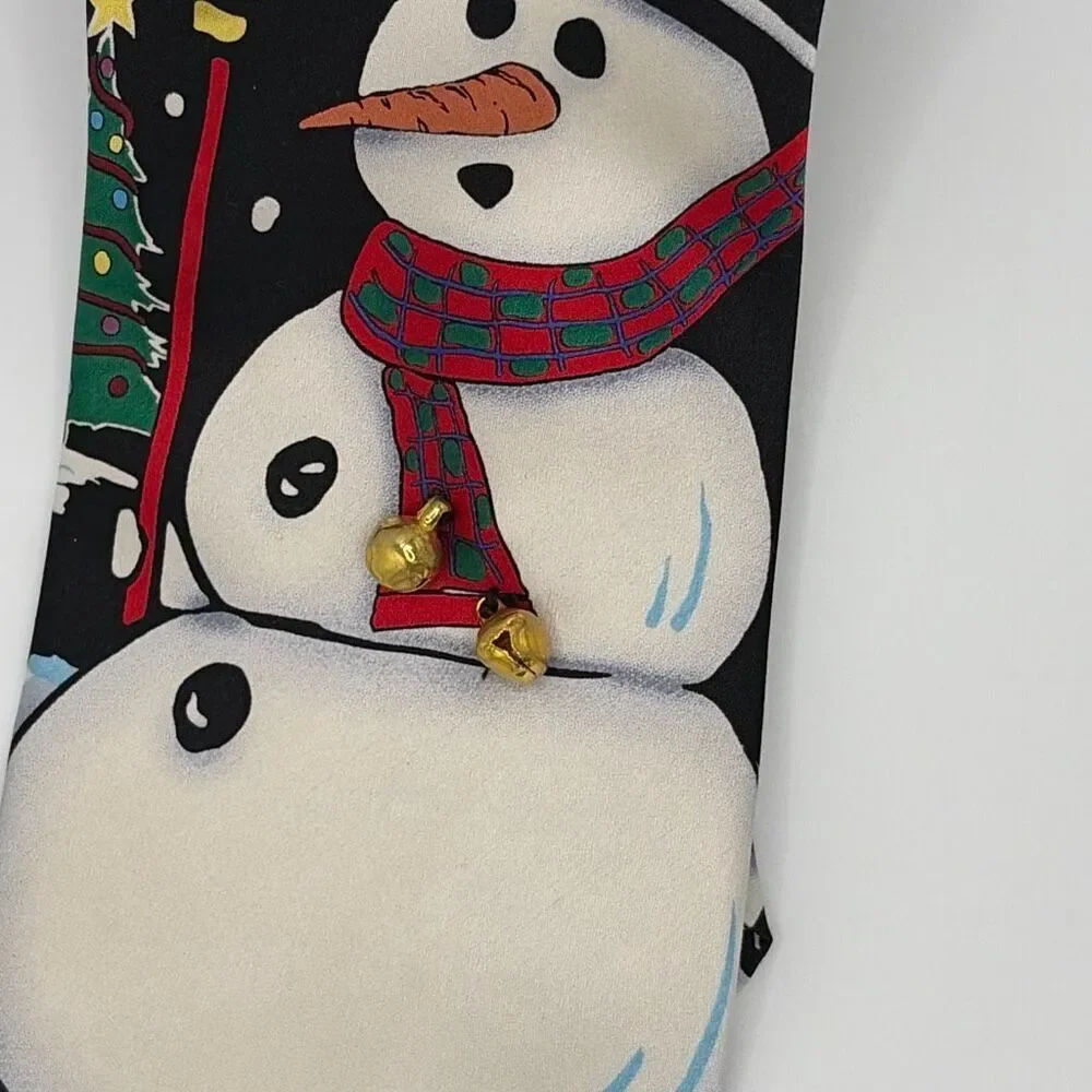 Vintage 90s Jingle Ties‎ Silk Snowman Christmas Novelty Necktie with Bells